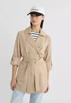 Тренч FLOWING Stradivarius, цвет beige