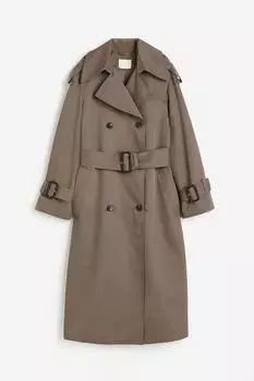 Тренч H&M Double-breasted, серо-коричневый