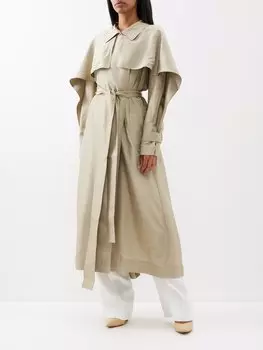 Тренч хаботай из шелка со складками на спине Victoria Beckham, зеленый