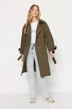 Тренч - Хаки - Двубортный Trendyol, хаки