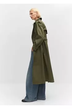 Тренч из хлопка с воротником Mango, хаки