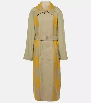 Тренч из хлопкового габардина в клетку Burberry, желтый
