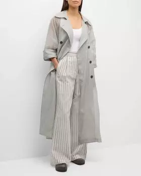 Тренч из хлопковой марли с деконструированным узором Brunello Cucinelli, цвет C073 Light Grey