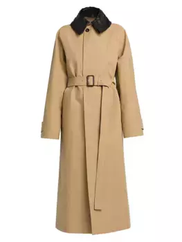 Тренч из хлопковой смеси с кожаной отделкой Bottega Veneta, бежевый