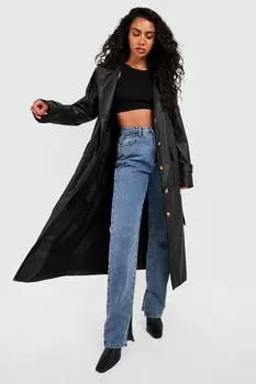 Тренч из искусственной кожи boohoo, черный