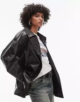 Тренч из искусственной кожи крокодила в бордовом цвете Topshop