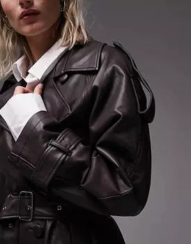Тренч из искусственной кожи Topshop темно-шоколадного цвета