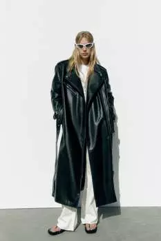 Тренч из искусственной кожи ZARA, черный