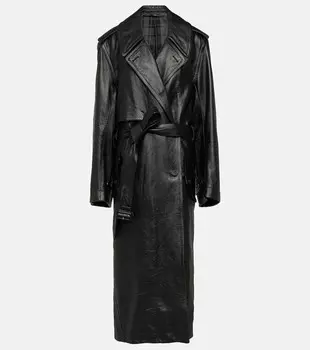 Тренч из кожи cocoon Balenciaga, черный