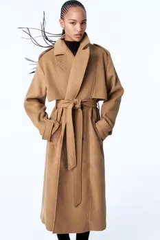 Тренч из начесанного твила H&M, бежевый