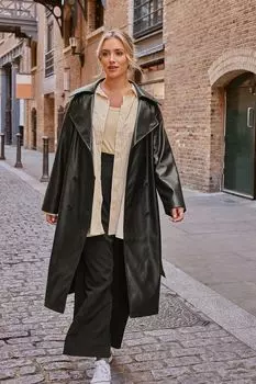 Тренч из полиуретана Yours, черный