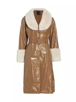 Тренч из веганской кожи цвета розового дерева Elie Tahari, экру