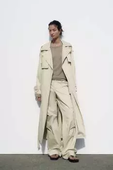 Тренч из вощенного хлопка ZARA, песок