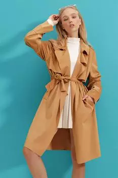 Тренч - Коричневый - Двубортный Trend Alaat Stili