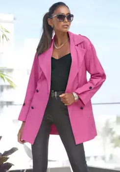 Тренч LASCANA (с поясом), короткий фасон, современное полупальто с карманами, фуксия