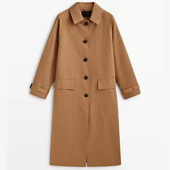 Тренч Massimo Dutti Cotton And Linen Blend, табачный
