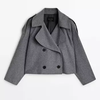 Тренч Massimo Dutti Cropped Wool Blend Flannel, серый