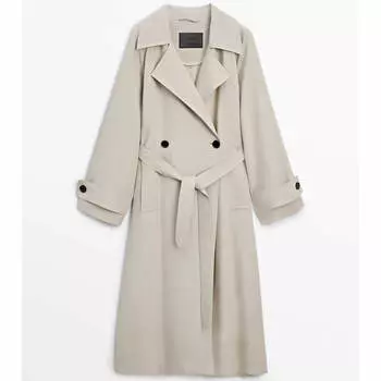 Тренч Massimo Dutti Loose-Fitting With Belt, кремовый