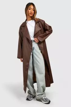 Тренч макси из искусственной кожи boohoo, коричневый