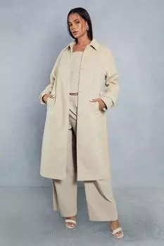 Тренч миди из шерстяной ткани с поясом MISSPAP, бежевый