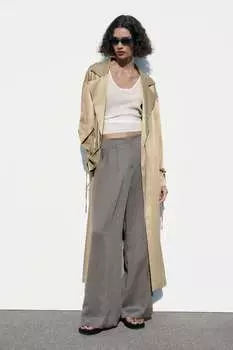 Тренч-пальто с эффектом складывания ZARA, хаки