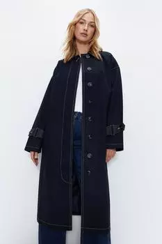Тренч премиум-класса с контрастной строчкой Warehouse, темно-синий
