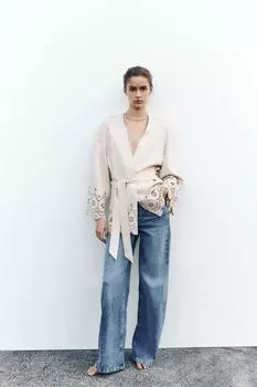 Тренч с ажурным замшевым эффектом ZARA, экрю