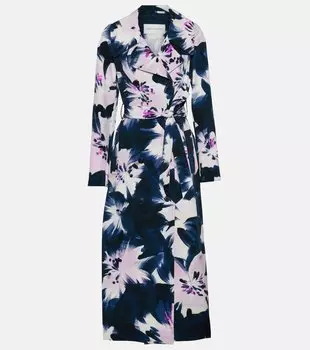 Тренч с цветочным принтом Dries Van Noten, синий