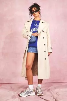 Тренч с деталями на плечах boohoo, бежевый