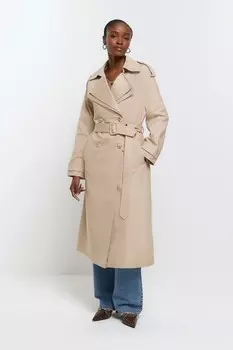 Тренч с двойным воротником и поясом River Island, коричневый