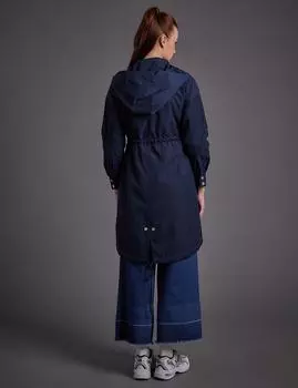 Тренч с капюшоном и завязками на талии на кнопках, темно-синяя Kayra