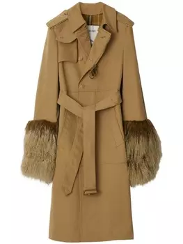 Тренч с отделкой из овчины Burberry, коричневый