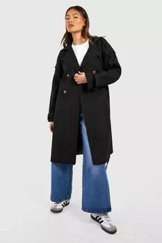 Тренч с поясом и деталями на плечах boohoo, черный