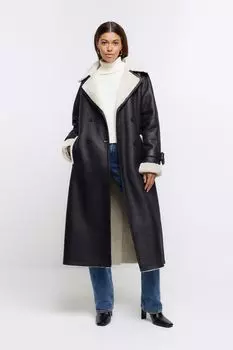 Тренч с поясом и дубленка River Island, черный