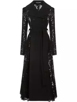 Тренч с поясом и кружевной вставкой DOLCE & GABBANA, черный