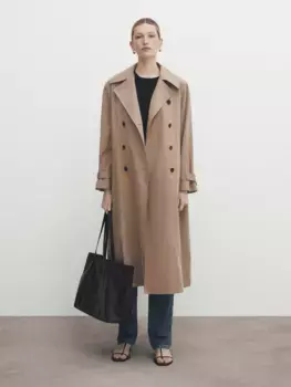 Тренч с поясом Massimo Dutti, бежевый