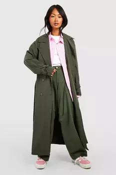Тренч с поясом на манжетах boohoo, хаки