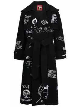 Тренч с вышитой надписью KidSuper, черный