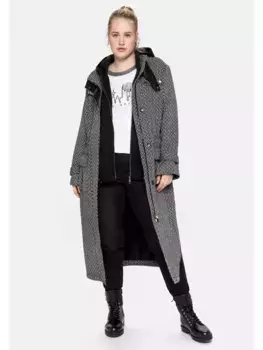 Тренч Sheego "Большие размеры", фасон карго, с воротником-стойкой, черно-белый