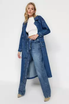 Тренч - Синий - Базовый Trendyol, синий