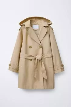 Тренч со съемным капюшоном ZARA, цвет Light camel