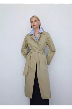 Тренч со струящимся бантом Mango, бежевый
