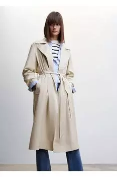 Тренч со струящимся воротником Mango, серый