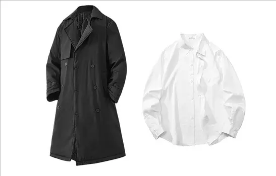 Тренч унисекс LIVINGTOWN, Black Trench Coat (Padded and Thickened)+White Shirt
