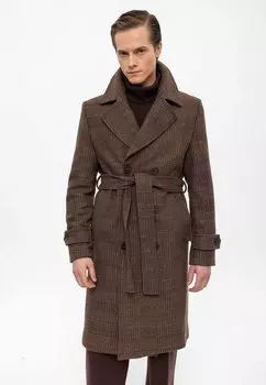 Тренч Воротник с лацканами в клетку Antioch, коричневый
