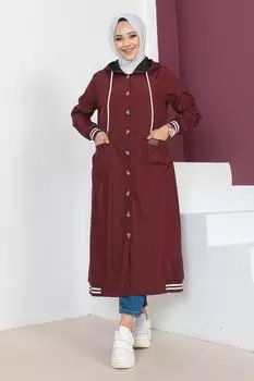 Тренч в рубчик TSD230638 Бордовый Красный Tesettr Dnyas