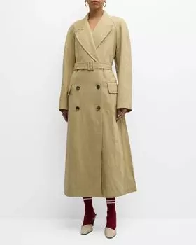 Тренч в стиле регби с поясом Dries Van Noten, цвет Hay