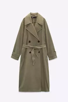 Тренч Zara Basic With Belt, хаки