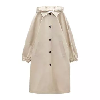 Тренч Zara Oversized Hooded, светло-бежевый