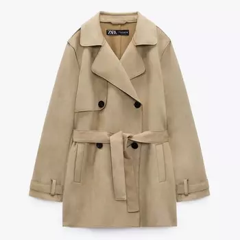 Тренч Zara Short Faux Suede, светлый хаки